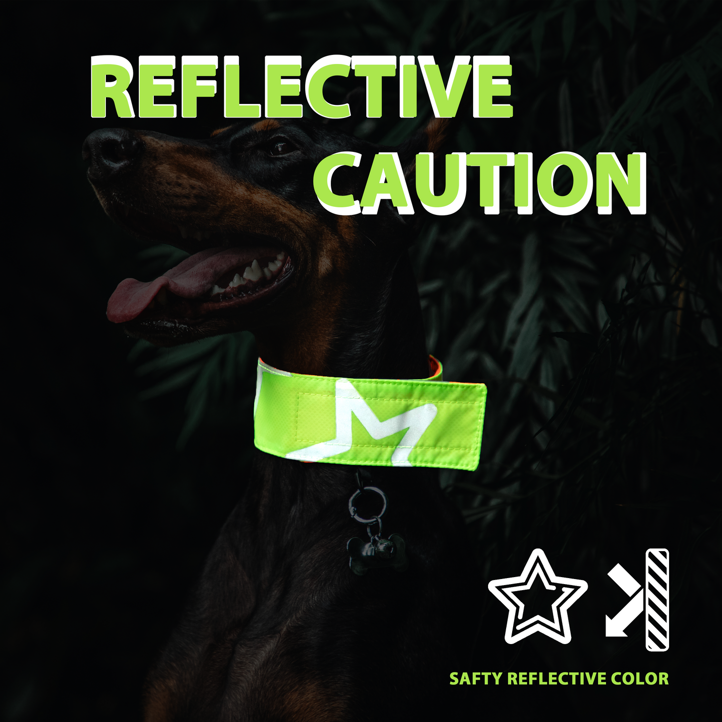 Reflective High Visibility Hunting&Night Dog Collar-Double Sided Star Reflective Pattern