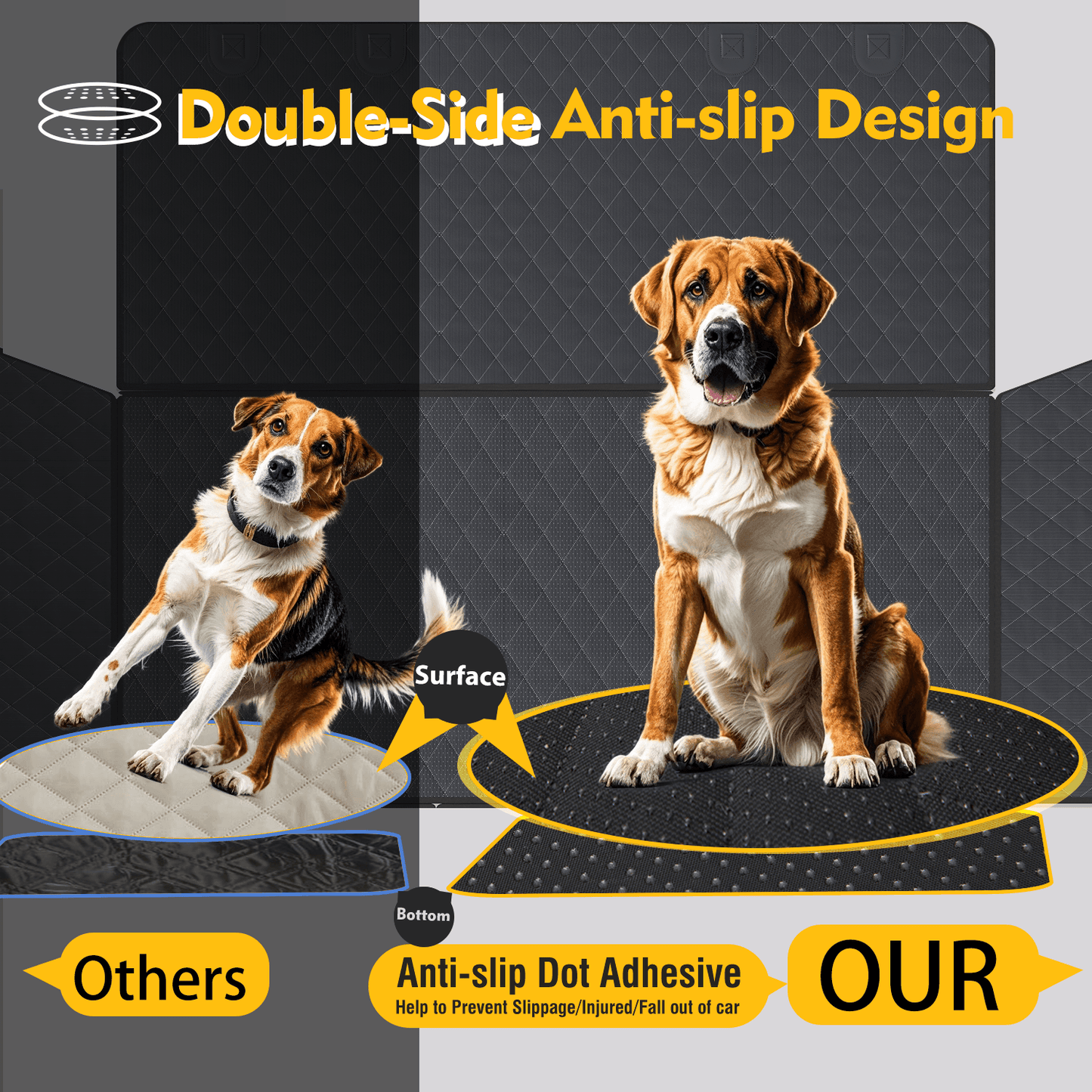 Up-Down Double-side Anti-Slip Car Hammock Dog Back Seat Cover